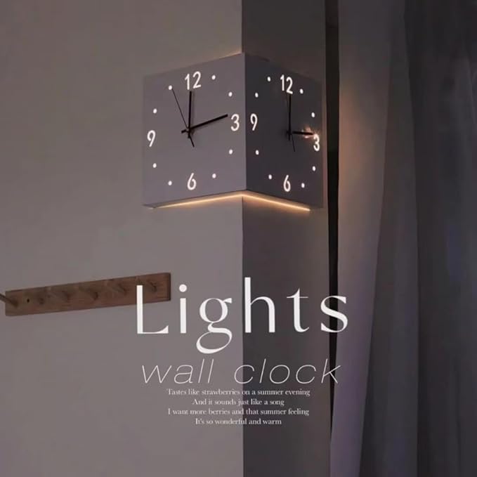 Double-Sided Analog Corner Wall Clock | Creative Light Sensor, Silent, Square-Shaped with Arabic Numeral Scale