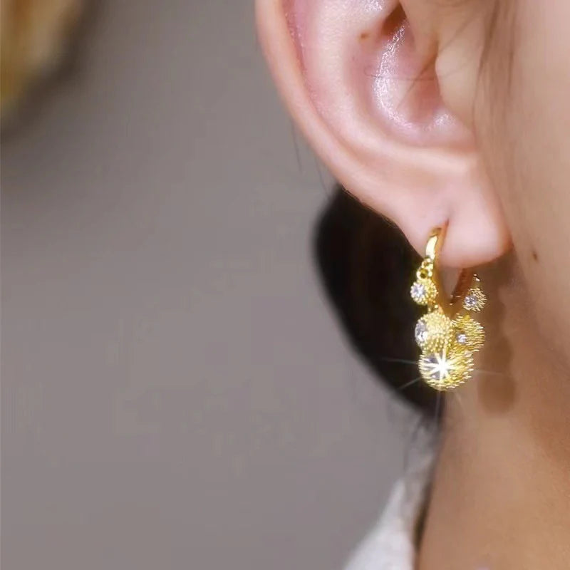 Elegant Gold-Tone Textured Crystal Dangle Earrings-2026✨