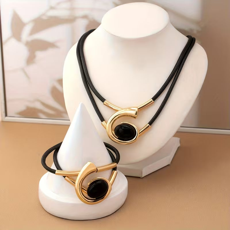 Women’s Gold Jewelry Set – Black & Sky Blue Syle 2026✨