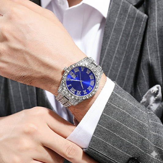 Men’s Luxury Blue Dial Diamond Watch🎁
