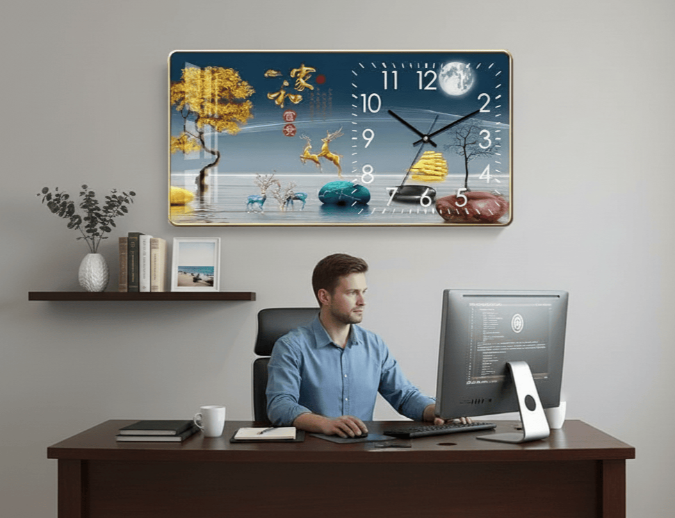 🕰️ Wall Clock of Crystal Porcelain Mura with LCD ✨