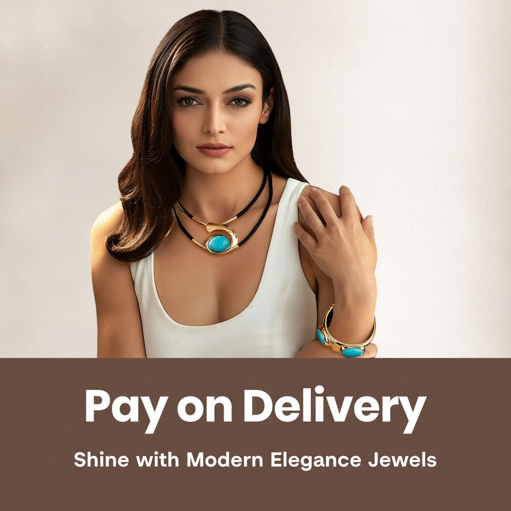 Women’s Gold Jewelry Set – Black & Sky Blue Syle 2026✨